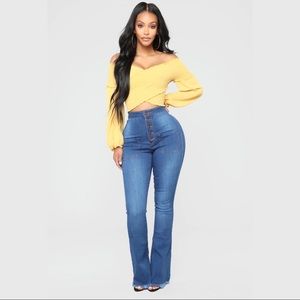 High Rise Flare Wide Leg Button Jeans